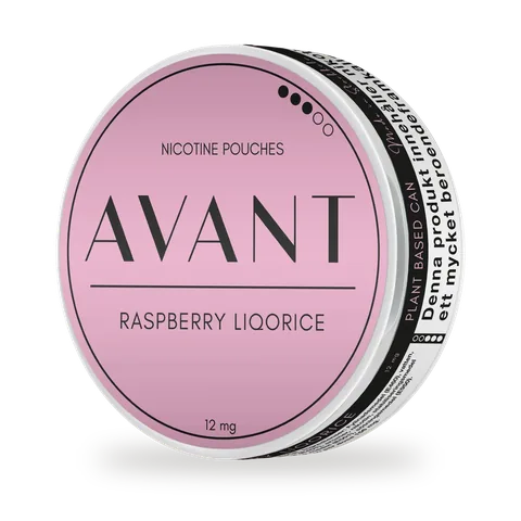 Avant Raspberry Liqorice — Raspberry and liquorice together in a slim white pouch, white pouch by Kurbits, Sweden
