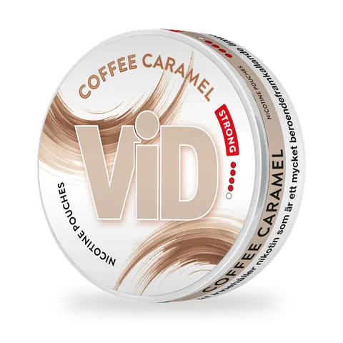 ViD Coffee Caramel Strong — Coffee beans with caramelised vanilla, stronger nicotine release, white pouch by Kurbits, Sweden
