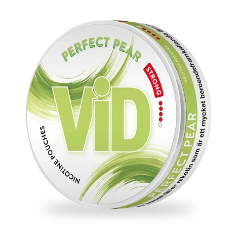 ViD Perfect Pear Strong — Pear with vanilla notes, in the strong tier, white pouch by Kurbits, Sweden